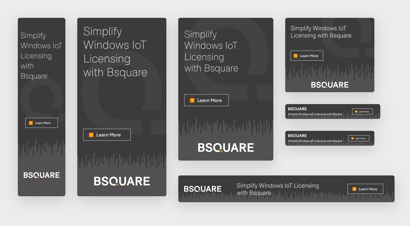 One Bsquare display ad in seven sizes, from a tall skyscraper to a thin leaderboard